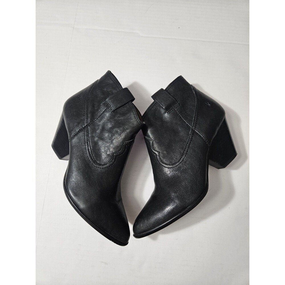 Frye Reina Black Leather Ankle Western Boots Zip Pointed Toe Women US 8
